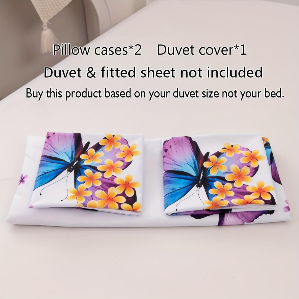 Purple Buterfly Floral Soft with Soft Fabric Duvet Cover Set featuring 2 Pilowcases - Printed Soft Duvet Cover for Home And Dormitory