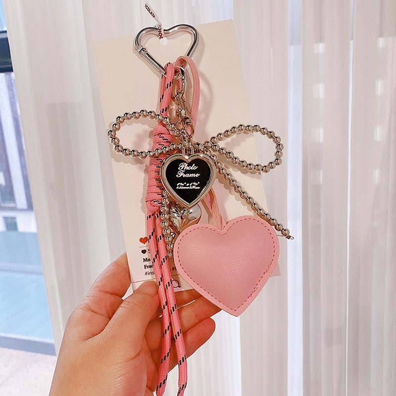 PU Leer Hart En Strik Sleutelhanger Met Modieuze Geweven Lanyard Handgemaakte Tas Bedel Veelzijdige Sleutelhouder Voor Vrouwen