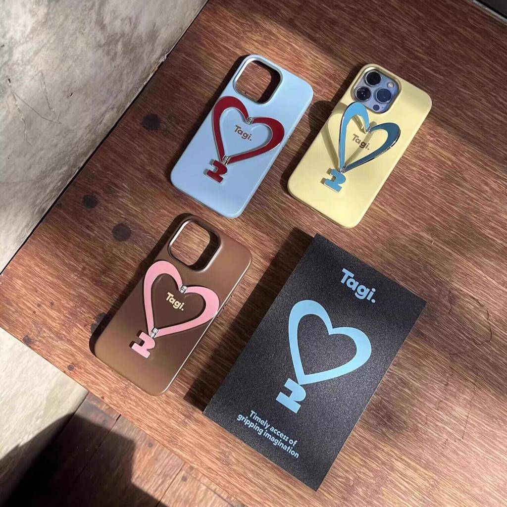 Tagi Happy Metal Frame Leather Heart Phone Case Full Coverage Anti-Scratch Drop Protection iPhone 17 Pro Max Holiday Gift - Happy Sea Salt