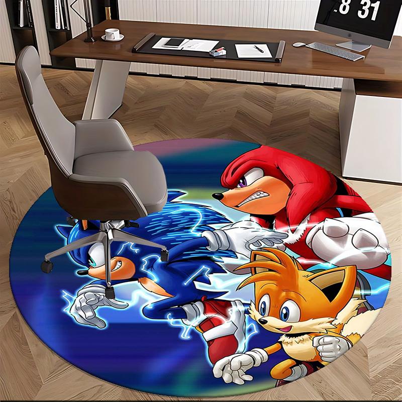 1pc Sonic, Tails & Knuckles Anime Cartoon Design Round Carpet Office Chair Mat, NonSlip Rug for Home Decor, Living Room, Bedroom