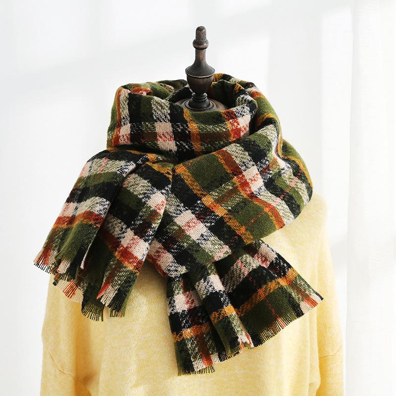 Fashion Plaid Scarf Women's New Autumn and Winter Sweet Imitation Cashmere Scarf Thickened Warm Shawl