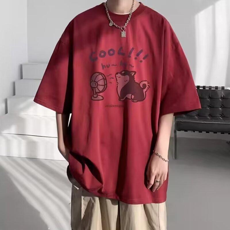 Camiseta de manga corta con cuello redondo y estampado de letras de moda para hombre para verano, top informal holgado