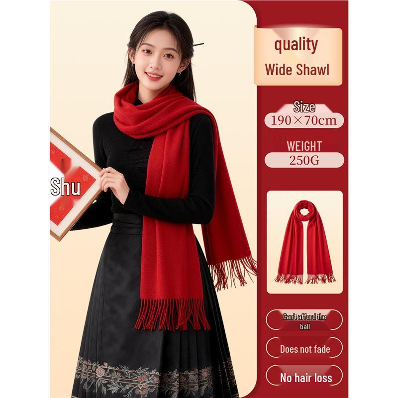 Luxury Red Wool Cashmere Scarf with Custom Embroidery for Corporate Events