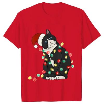 Mode Trendy T-shirt Korte Mouw T-shirts voor Vrouwen Grappige Kerstverlichting Kat T-shirts Vrouwelijk Koreaans Casual Streetwear T-shirt