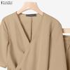 ZANZEA Womens Casual V-Neck Half Sleeve Wrap Tie Top and Loose Pants Two Piece Suit Sets