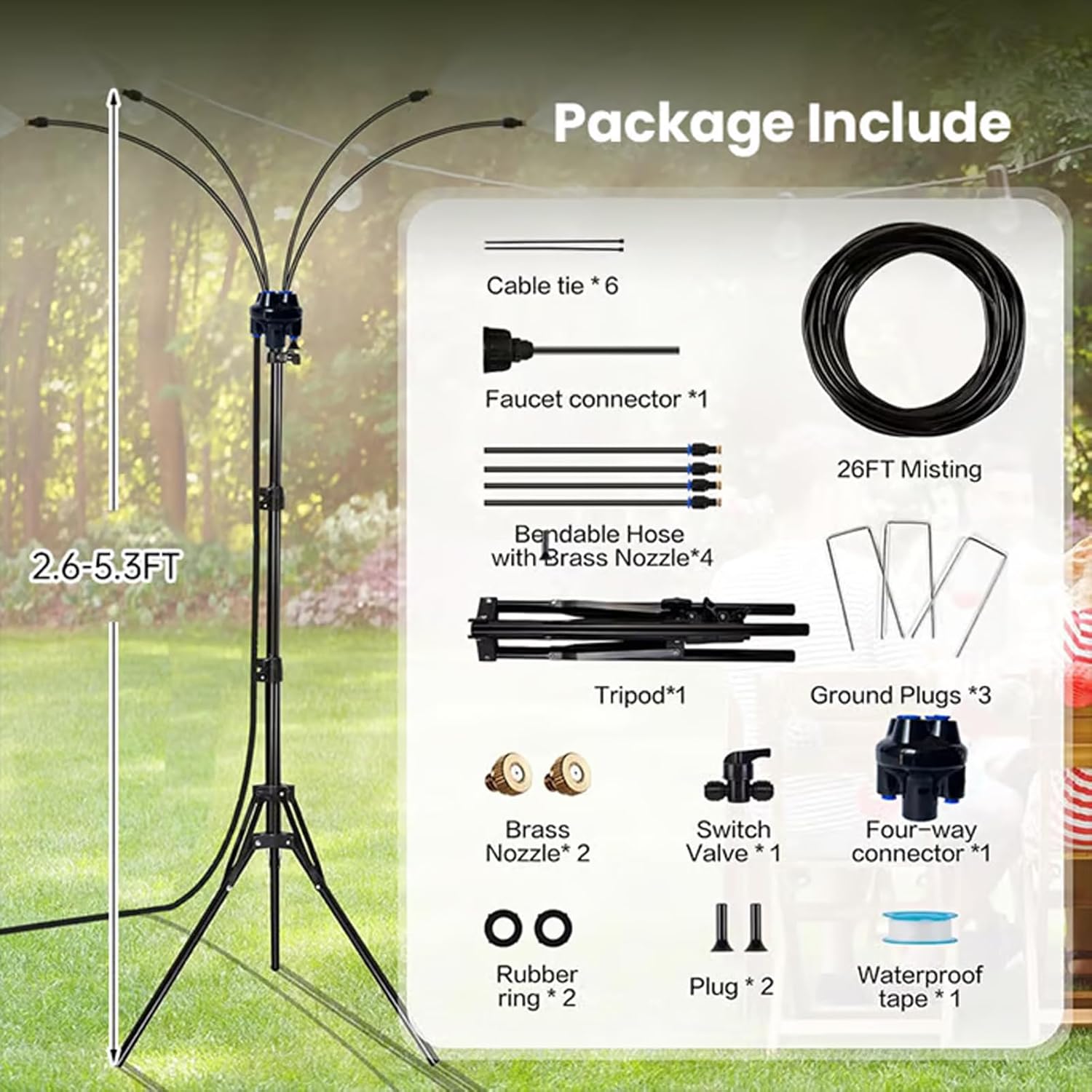 

Adjustable Outdoor Misting Cooling System, Standing Garden Spray Atomizing Nozzle Misters for Outside Patio
