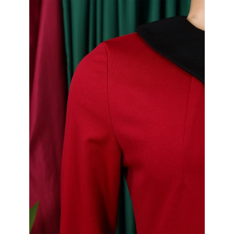 YYFS Moda damska Wiosna Jesień Jednolity kolor Nadruk Długi rękaw POLO Dekolt Wysoki stan Sukienki codzienne