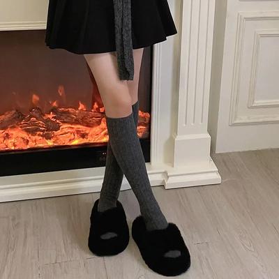 Stockings Women Autumn Winter Thick Warm Knee Socks Women Stockings Wool Cashmere Thermal Girls Solid Color Long Socks Stockings