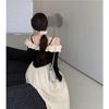 Elegant One-Shoulder Color Block Spaghetti Strap Dress – Women's Slimming, Waist-Cinched Long Dress for Early Spring