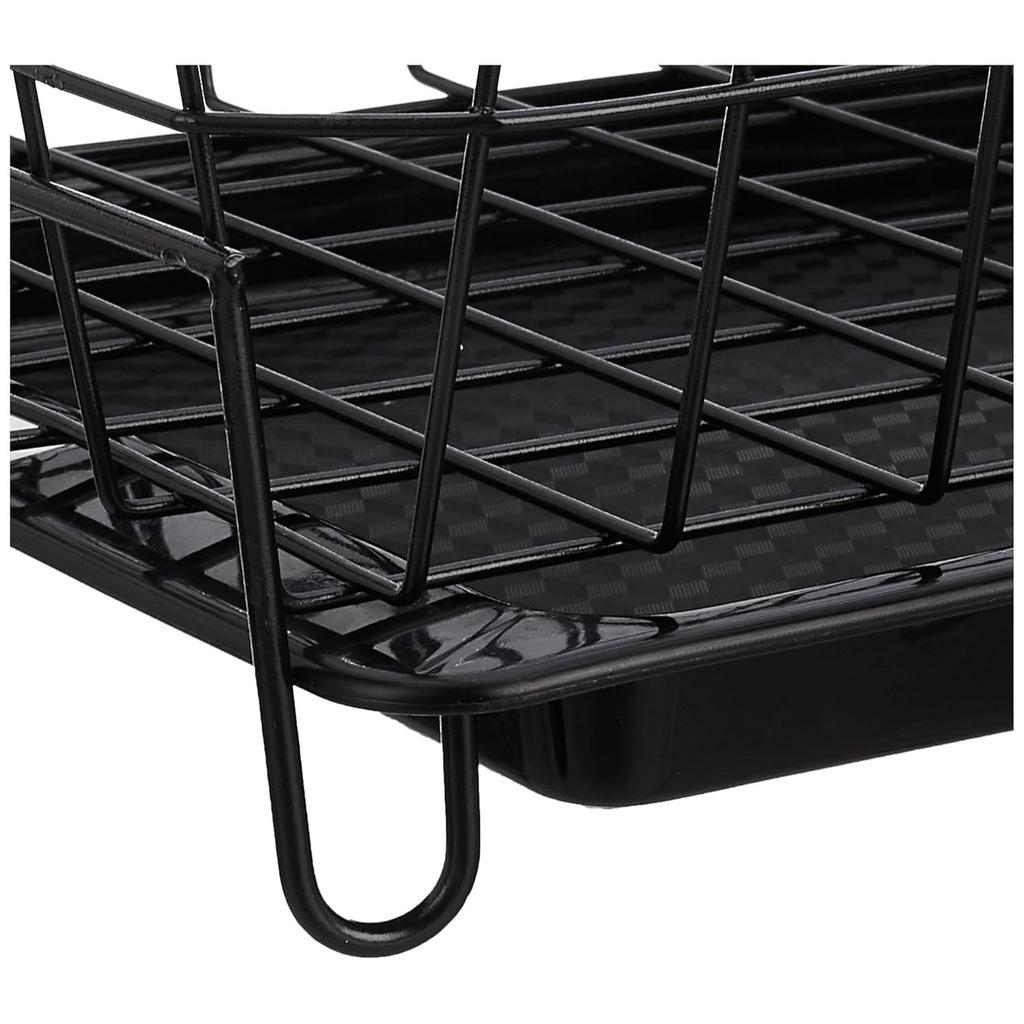Stainless Steel Luxe Black Steel Dish Drainer with Drain Tray, Detachable Cutlery Stand | Bartan Plate Drying Basket Stand (Black), 55.3 X 37 X 23 Cm