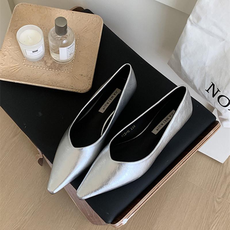 

Bailamos Autumn Women Flat Shoes Fashion Pointed Toe Shallow Slip On Baot Shoes Soft Low Heel Outdoor Dress Single Shoes 35