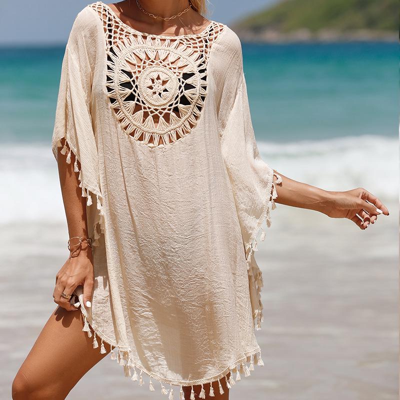 Hand-Crocheted European & American Beach Tassel Cover-Up Dress