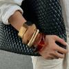 Ingemark 4 Styles Vintage Brown Thick Resin Acrylic Wide Bangles Women Hip Hop Metal Spring Bracelets Grunge Jewelry Steampunk