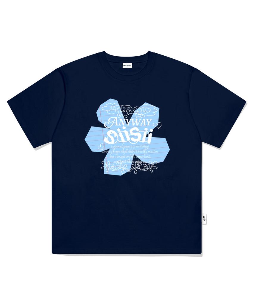 PAGESIISII Note Flower Printed Short Sleeve T-Shirt Navy