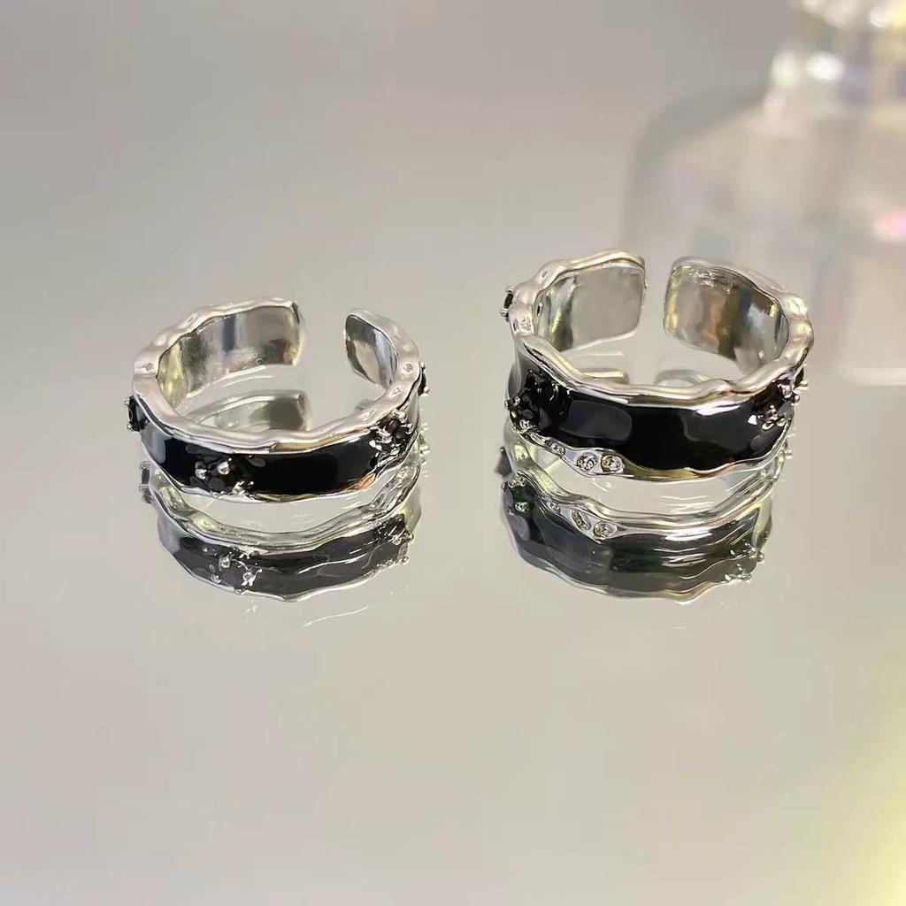 Punk Harajuku Goth Thorns Negru Argintiu Culoare Neregulată Inimă Cruce Inel Deschis Pentru Femei Bărbați Iubitor Vintage Anii 90 Y2K Grunge Bijuterii