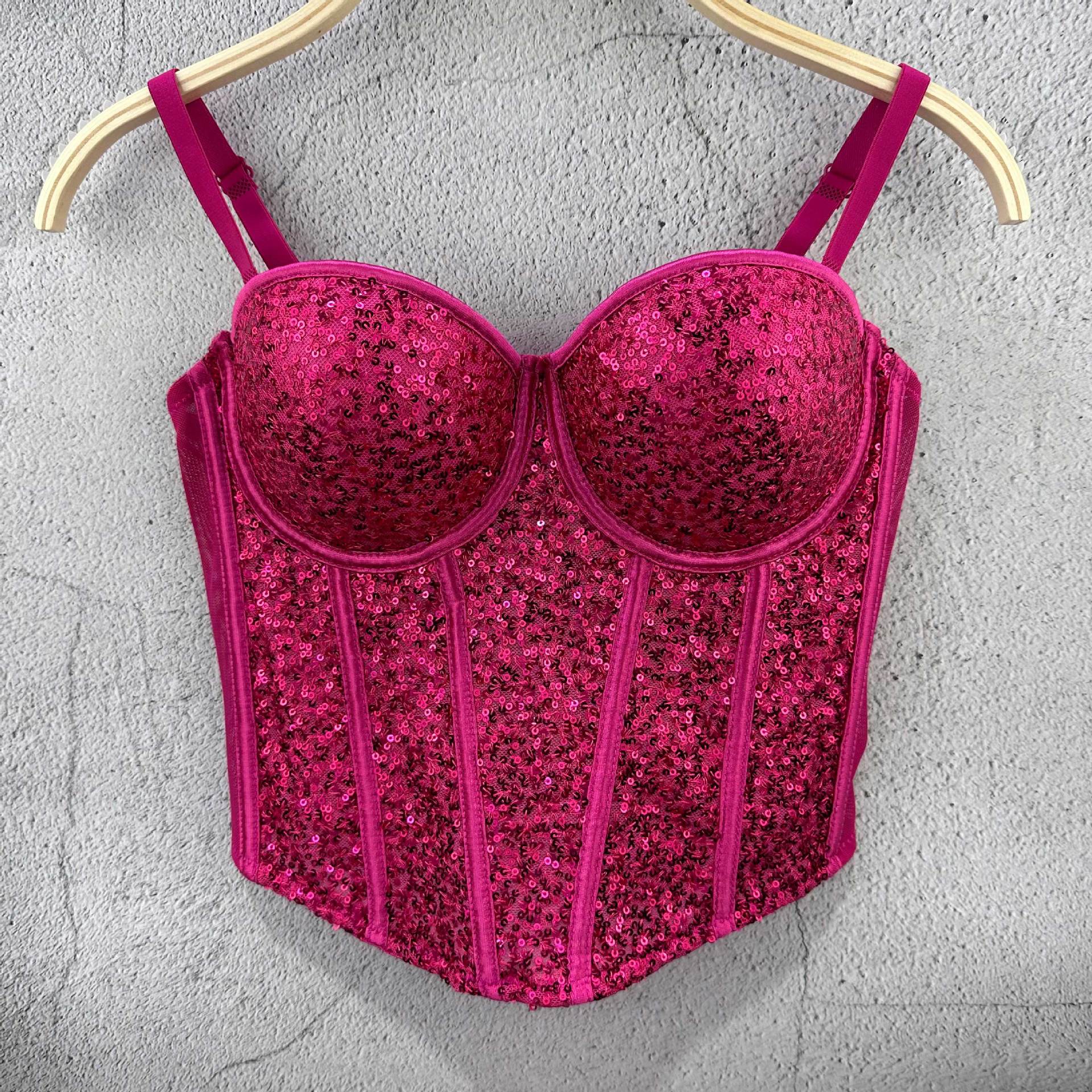 

Топ без бретелек в стиле Pure Desire с пайетками и косточками, короткий, сексуальный, облегающий, на косточках, утягивающий талию, женский, весенне-летний, майки и топы 34/75 розы красного