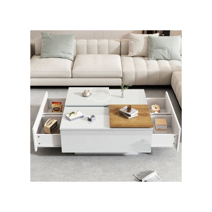 Konferenční stolek - MUVOE - Moderní - Bílý lesk - 75x75 cm - Max. nosnost. 30 kg