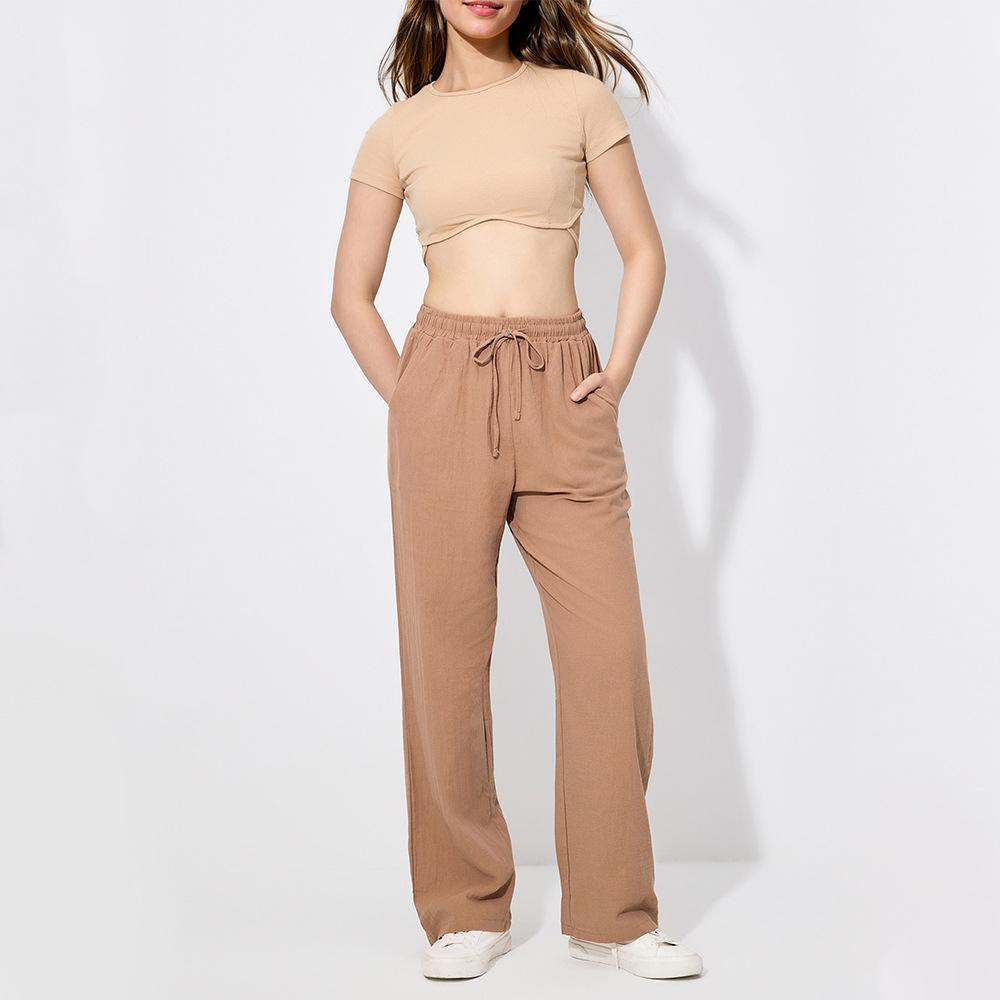 Dámské ležérní kalhoty s volným elastickým pasem, jednobarevné, široké šněrování