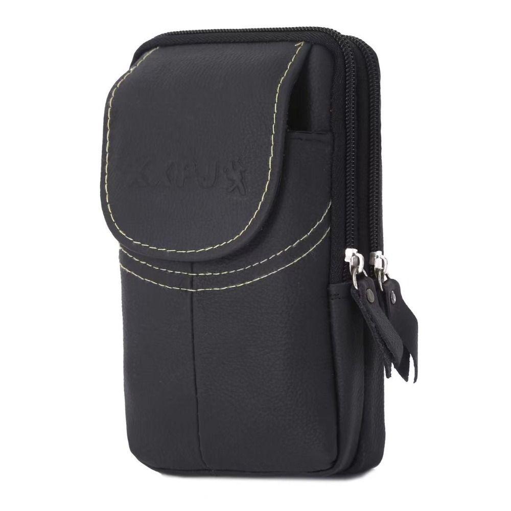 Solid Color Outdoor Sports Waist Bag Cowhide Leather Phone Belt Hanging Pouch  Outdoor Sports