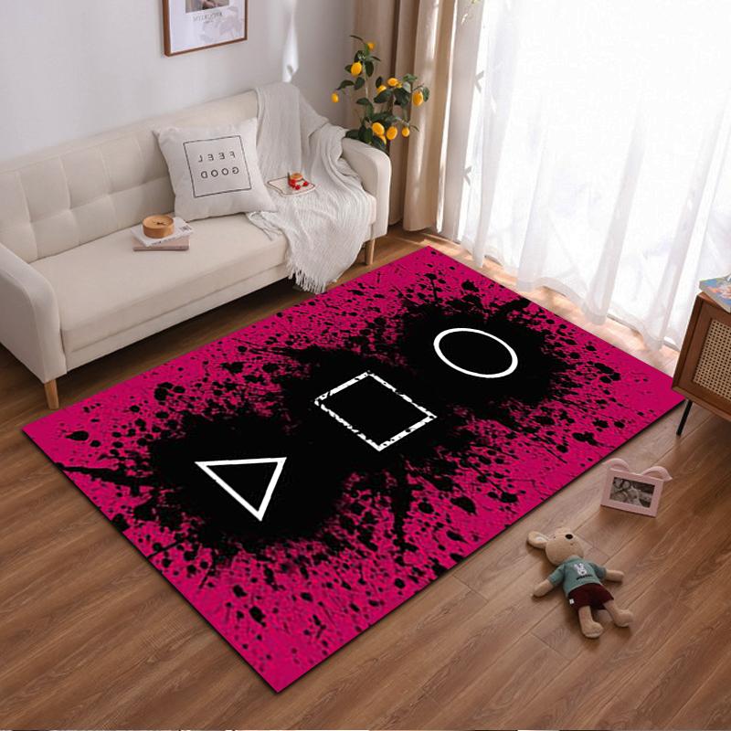 Pink and Black Splatter Carpet with Triangle, Square, Circle Design Suitable for use as an anti-slip for living room bedroom sofas 40x60cm( 15x23in )
