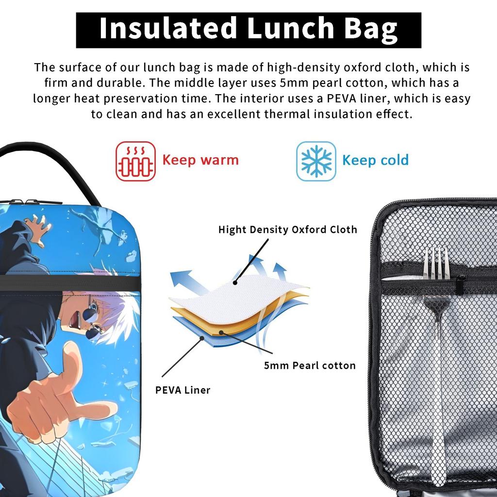 Gojo satoru Insulated Lunch Bag Cooler Bag Reusable,Meal Container Jujutsus Kaisens Anime Leakproof Tote Lunch Box Food Handbag