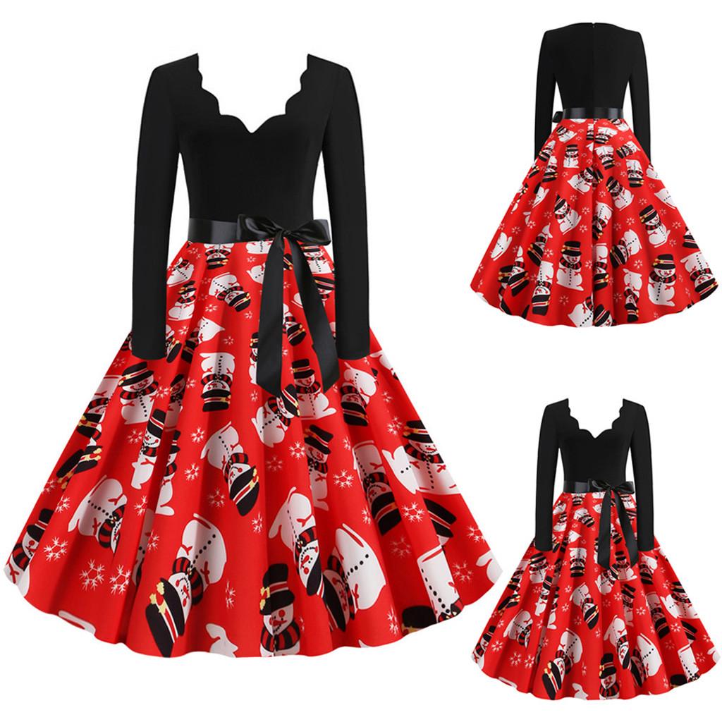 

Женское винтажное платье для выпускного вечера с длинным рукавом в стиле Рождества 1950-х годов для домохозяйки