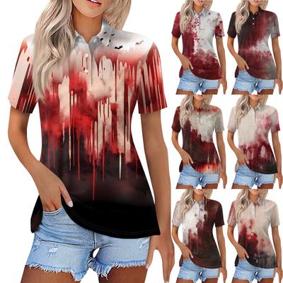 Damenmode Lässig Revers Kurzarm Halloween-Print Hemd Damen Button-Up Oberteile