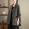 Dimanaf 2025 Nový Dámský Kabát Pruhované Bundy Lněný Tenký Vintage Vrchní Oblečení Dlouhý Rukáv Jarní Volný Knoflíkový Kabát