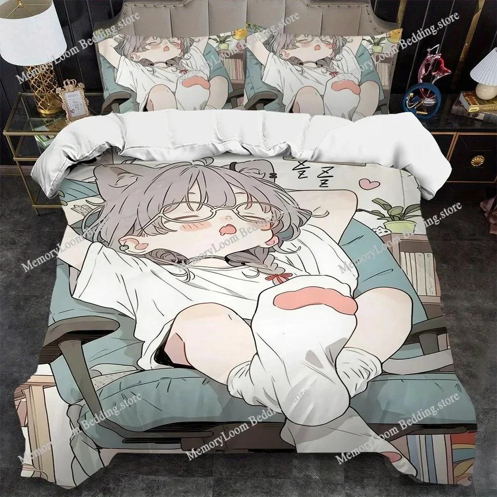 Kawaii Anime Girl Duvet Cover Set Home Style Bedding Soft Laundry Cotton Bed Student Dormitory Gift Home Textileextile741