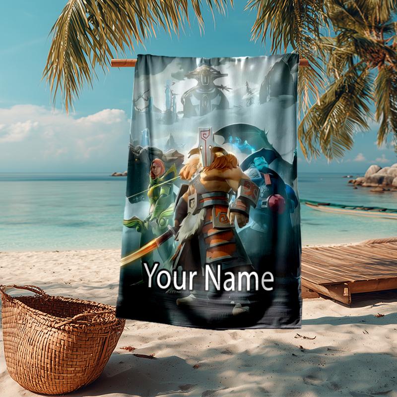 Custom Name Ultra-Soft Beach Towel with Dota 2 Theme,Ideal for Pool - Camping, Diving - Perfect Travel Essential, Vibrant Beach Towel.