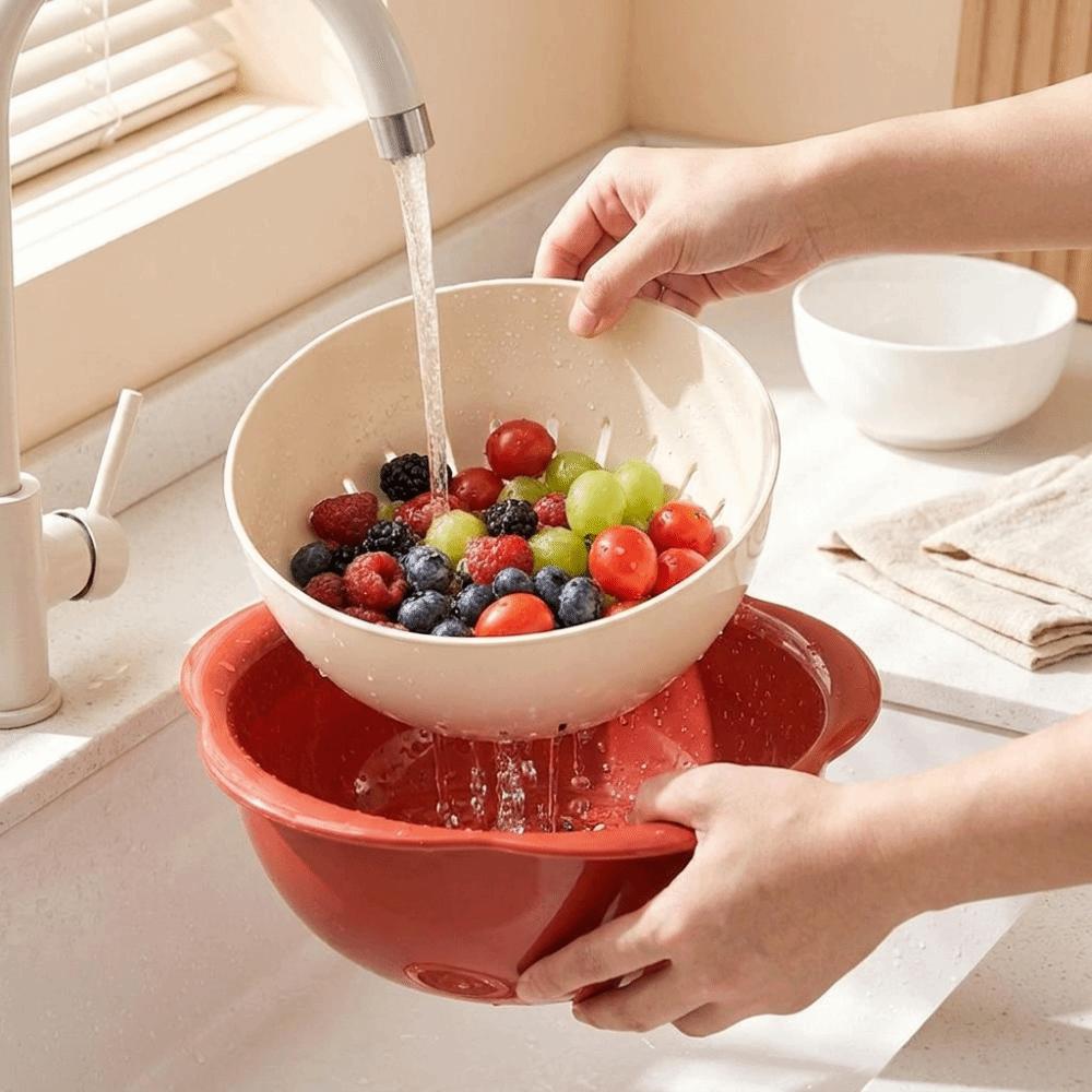 Double Layer Vegetable Colander Large Capacity Fruit Washing Basket Thick Kitchen Strainer Kitchen