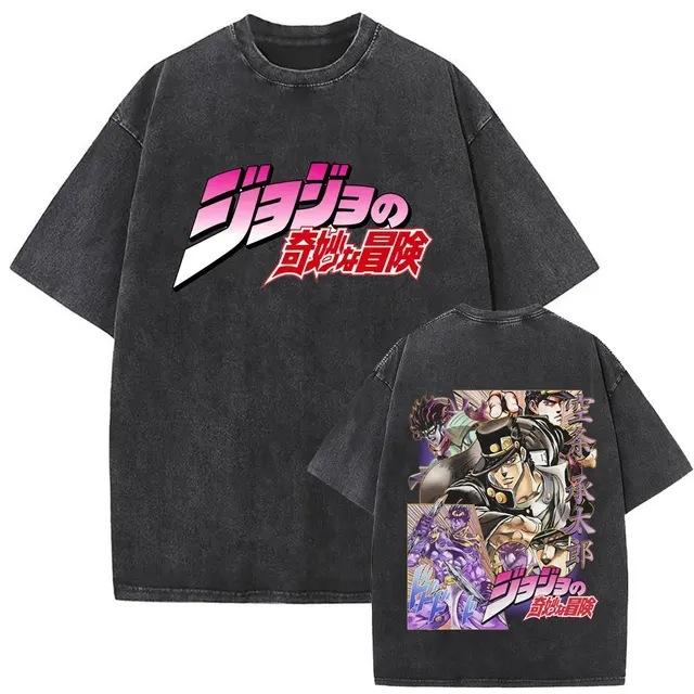 Men'S And Women'S Bizarre Adventure Graphic T-Shirt Cotton Street Wash Clothing Casual Vintage T-Shirt Anime Gu
