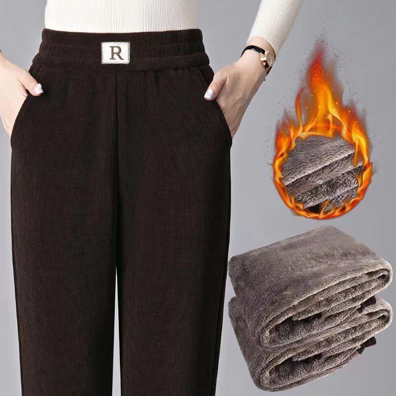 Casual Womens Thick Fleece Pants With High Waist And Pockets For Winter Comfort