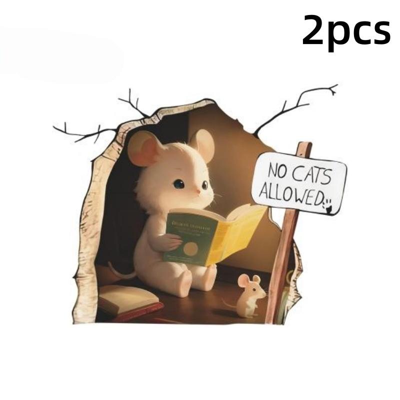 Mouse Wall Hole Sticker Mouse Reading Book Wall 3D Sticker Decal Funny Adorable Wall Corner Sticker Kids Room Nursery