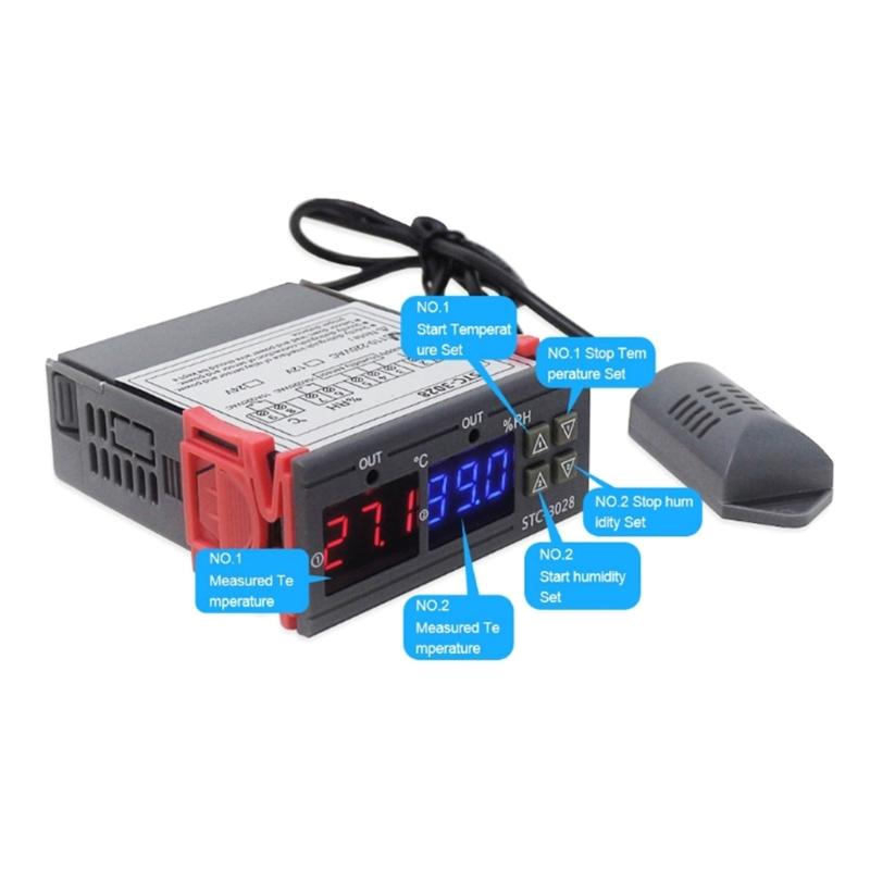 Çift LCD Termostat Sıcaklık Nem Kontrolü STC-3028 Termometre Higrometre Kuluçka Makinesi Kontrol Cihazı 12V/24V/110V-220V