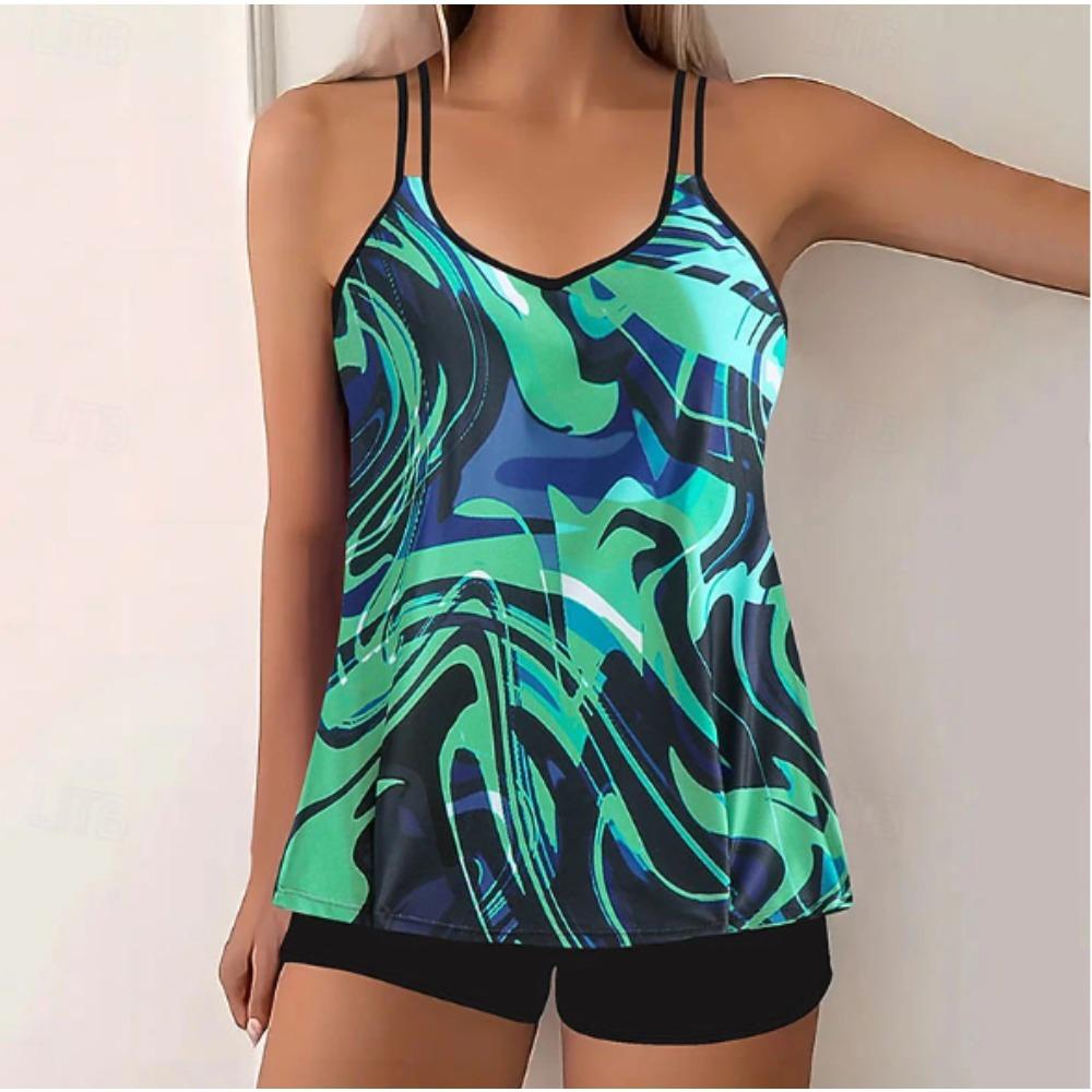 Damen Tankini Badeanzug 2-teilig Abstraktes Muster Print Urlaubs Badesachen