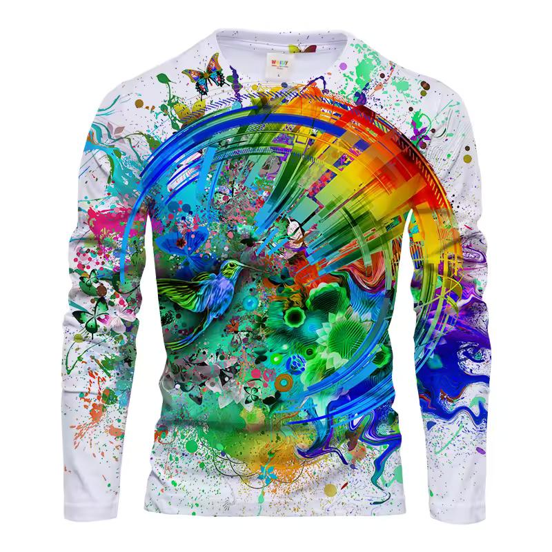 Fashion Colorful Graffiti 3d Printed Men's Long Sleeve Top Trend Creative T-Shirt Casual Loose O Collar Quality Comfortable Top