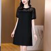 Women's Black Chiffon Summer Dress - Short Sleeves, Slimming, Plus Size, Loose Fit, 2026 New Style for Middle-Aged Mothers