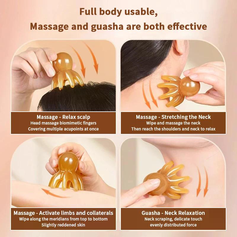 Resin Octopus Shaped Head Meridian Acupoint Massage Comb Wide Tooth Scalp Comb Back Neck And Back Manual Deep Massage Tools