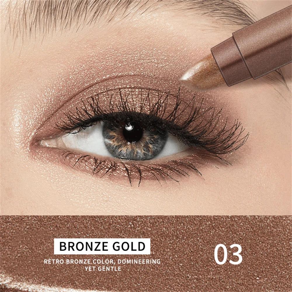 Metalen Dubbelzijdige Oogschaduwstick Diamant Glans Highlighter Potlood Ultra Gepigmenteerd Langhoudend Crème Oogmake-up Spons Pen