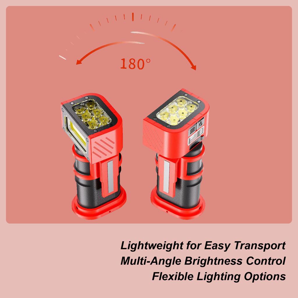 Automotive Work Light 180-degree Rotate Magnetic LED Work Light Type-C Charging Double Hooks Digital Display Lamp For Detailing