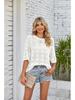 Cardigan Tricotado Feminino Primavera Verão 2025 Gola Redonda Proteção Solar, Acrílico com Renda Transpassado Leve Boho Chic Shrug de Praia