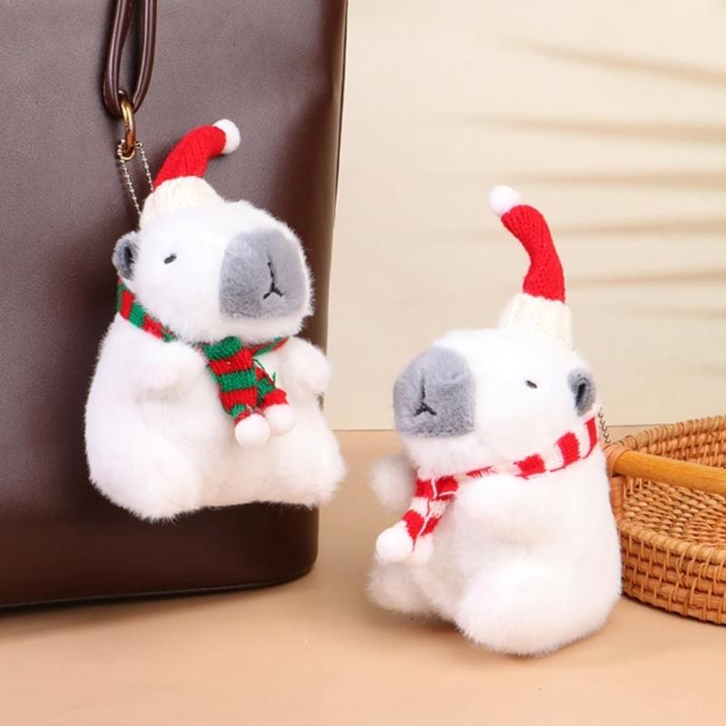 Christmas Capybaras Plush Toy Keychain Soft Doll Pendant Soft Hanging Ornament Suitable for Car Keys and Backpack Decors