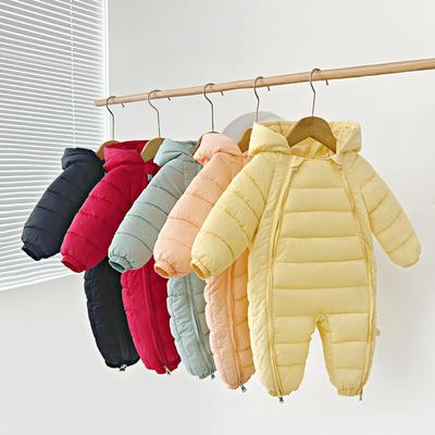 Solid Color Winter Baby Crawling Suit with Double Zipper for Newborns - Thick Outdoor Jumpsuit