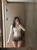 Women's Pure Desire Henley U-neck White Slim-fit Long Sleeve T-Shirt - Autumn/Winter Sexy Base Layer