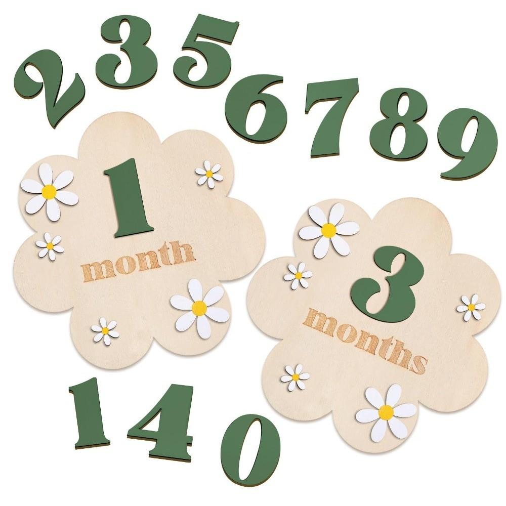 

New Wooden Monthly Milestone Cards Double Sides DIY Number Month 3D Flowers Newborn Photography Props Girls Boys зелений