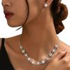 Korean Minimalist Crystal Rhinestone Necklace and Earrings Set , Light Women Jewelry 2 - Piece Set