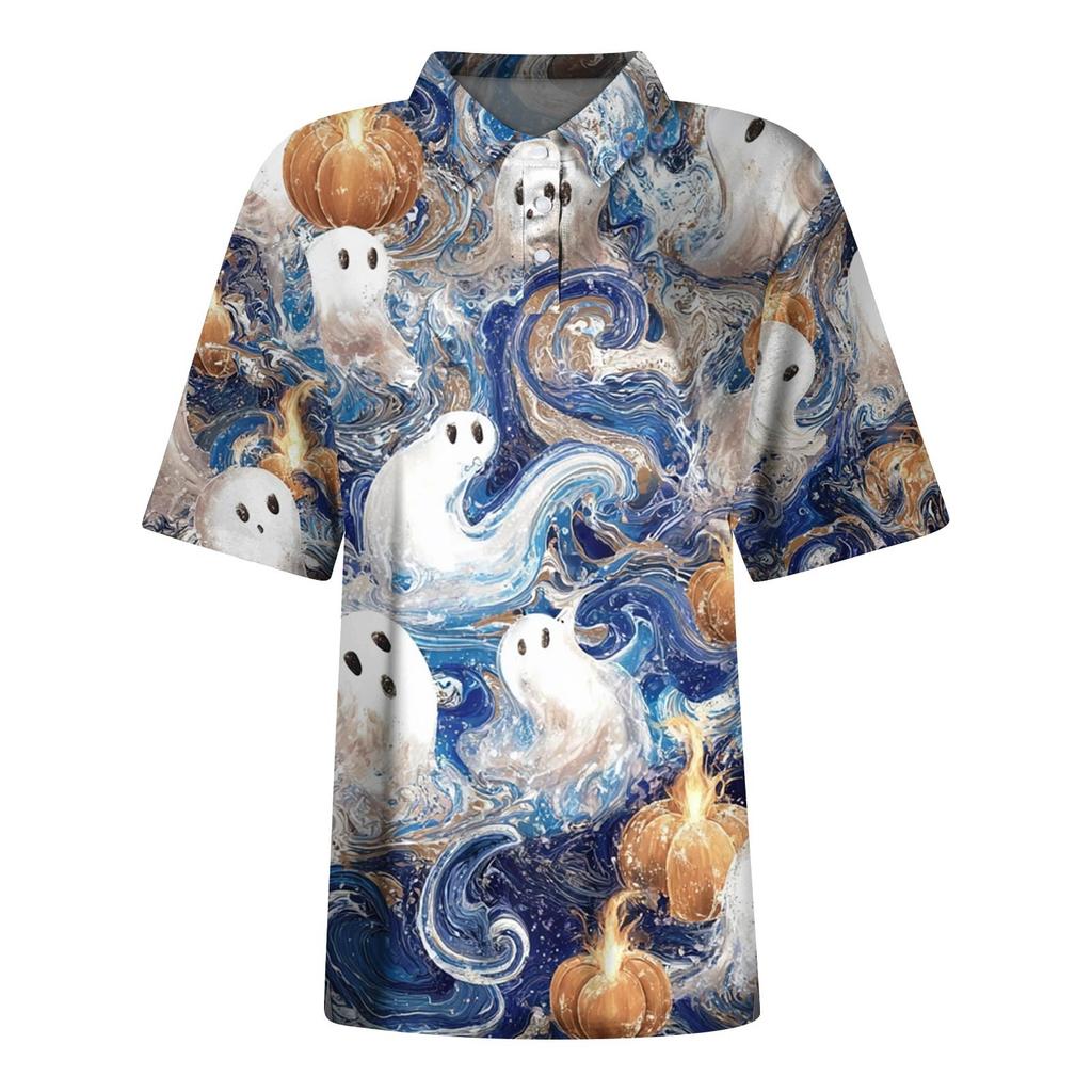 Női divat Alkalmi hajtóka rövid ujjú nyomott ing Női gombos felsők