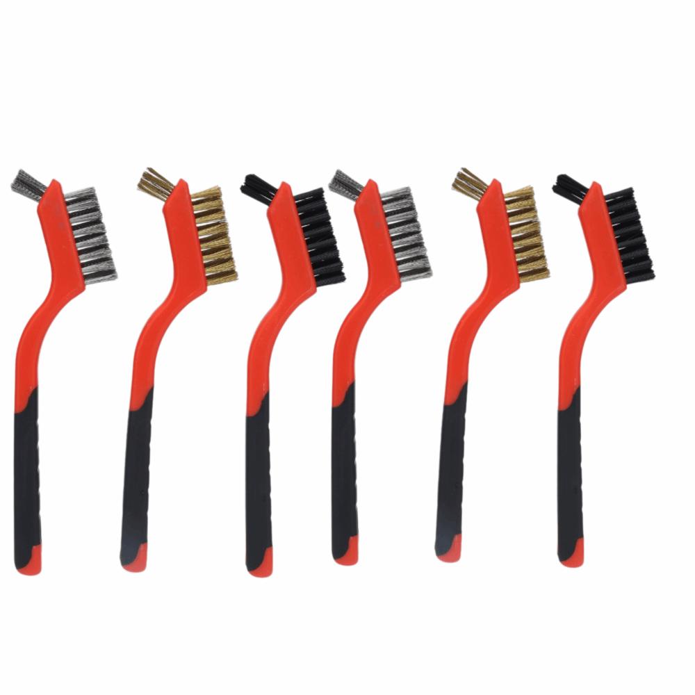 6pcs Curved Handle Grip Kitchen Tool Metal Scrubber Wire Brush Set Cleaning Rust Removal