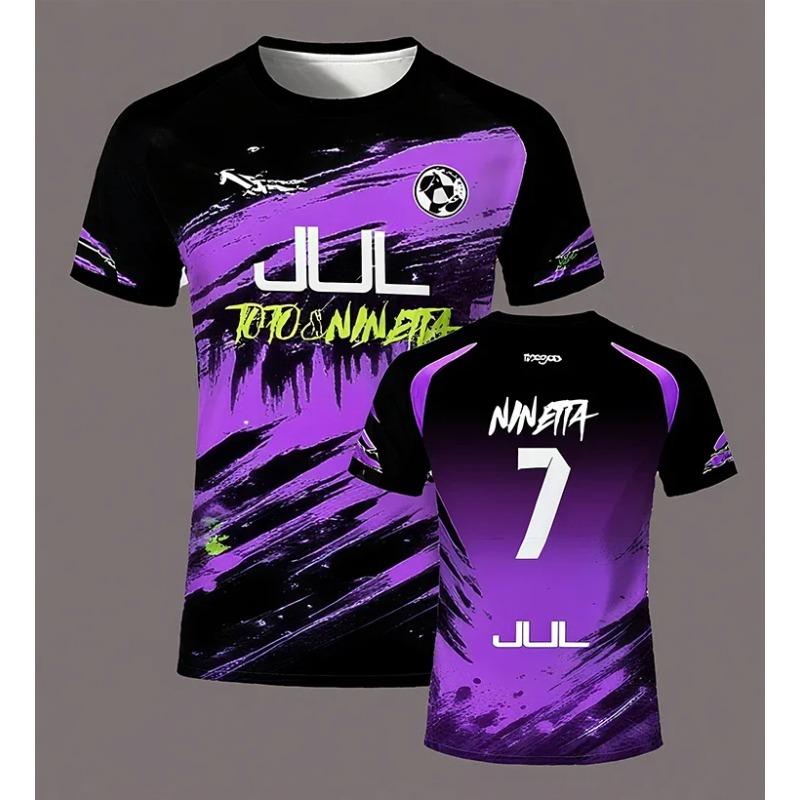 Maglietta da Calcio JUL Serie 3D 90 Minuti, Maglietta Sportiva Estiva Outdoor Asciugatura Rapida da Uomo, T-shirt Girocollo Vestibilità Larga